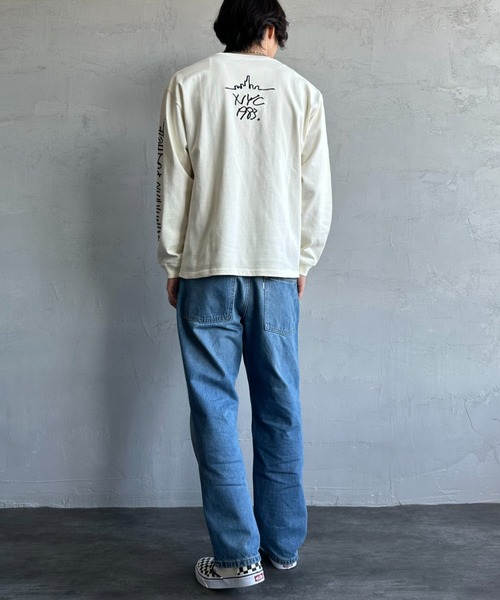 tシャツ 「MANHATTAN PORTAGE/マンハッタンポーテージ」 別注 ピグメント染め 手書き風バックロゴ刺繍ロンT レディース メンズ Manhattan Portage tシャツ 「MANHATTAN PORTAGE/マンハッタン