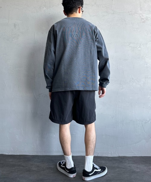 tシャツ 「MANHATTAN PORTAGE/マンハッタンポーテージ」 別注 ピグメント染め 手書き風バックロゴ刺繍ロンT レディース メンズ Manhattan Portage tシャツ 「MANHATTAN PORTAGE/マンハッタン