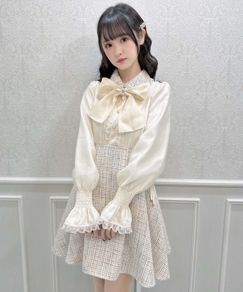 クチュールバイロジータ ワンピース ボウタイリボンツイードドッキング