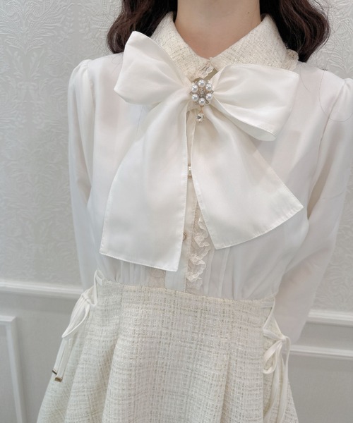 クチュールバイロジータ ワンピース ボウタイリボンツイードドッキング