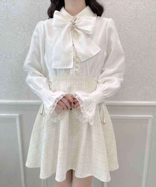 クチュールバイロジータ ワンピース ボウタイリボンツイードドッキング