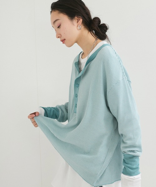 tシャツ 別注「Healthknit/ヘルスニット」2Pレイヤードヘンリープルオーバー レディース Healthknit tシャツ 別注「Healthknit/ヘルスニット」2P