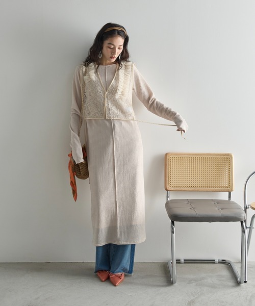 THE YOn 2way リップルジャガードタックスリーブWジップトップス THE Yon ブラウス シャツ 2WAYリップルジャガードタックスリーブ