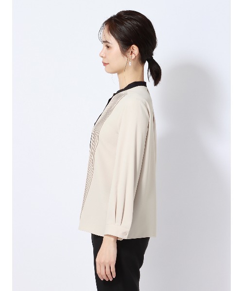 ブラウス シャツ ピンタックバイカラーブラウス 8分袖 ウォッシャブル