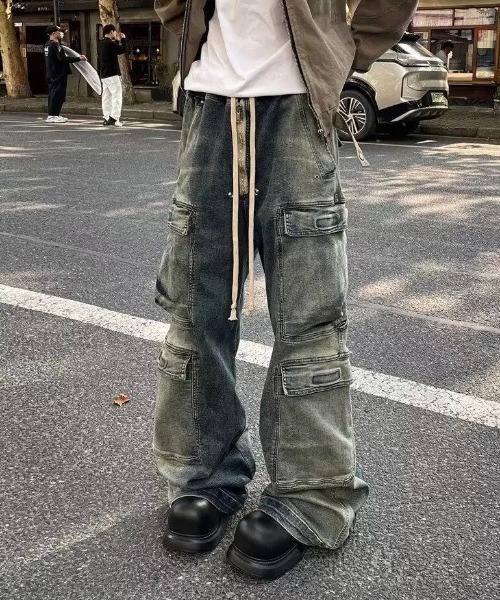 サルセーション カーゴパンツ　グレー　S 15 SEN TOKYO カーゴパンツ 無骨なヴィンテージ加工。ワイドデニムカーゴ