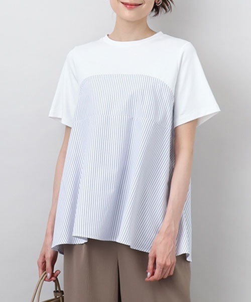 tシャツ ビスチェレイヤード風フレアーTシャツ(ストライプ)/洗える レディース