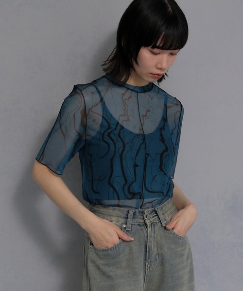 cheriella tシャツ 半袖 「cheriella」マーブルハイネックシアー