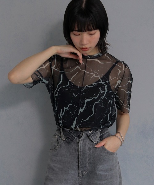 cheriella tシャツ 半袖 「cheriella」マーブルハイネックシアー