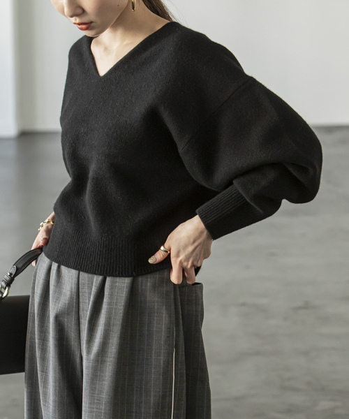 NOBLE（ノーブル） Vネックニット - グレー レディース : ZOZOTOWN