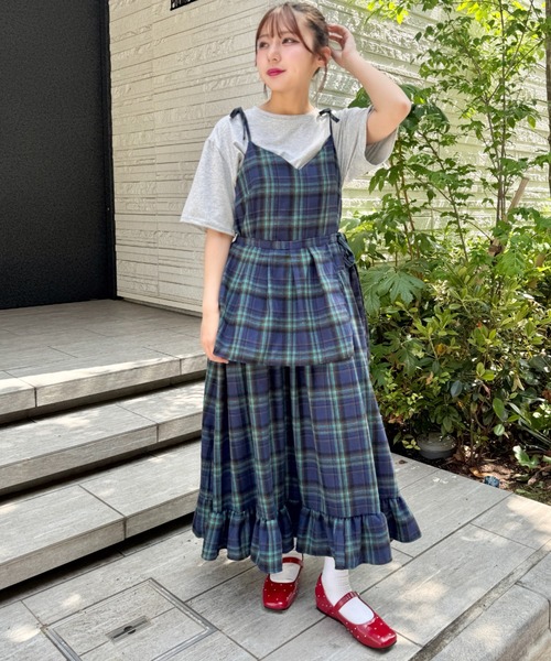SOLLON.（ソルロン） ワンピース チェック柄フリルリボンキャミ