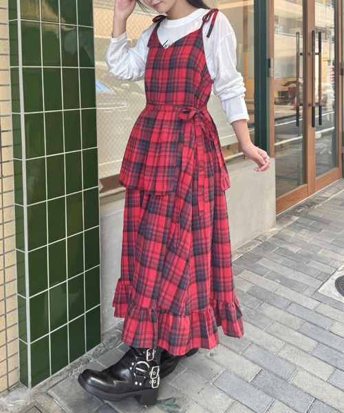 00s TRALALA系 当時物 ビッグリボン ラメチェックフリルキャミワンピ 00s TRALALA系 当時物 ビッグリボン ラメチェックフリルキャミ