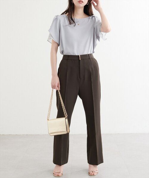 natural couture ブラウス シャツ 肩リボンラッフルフレア袖