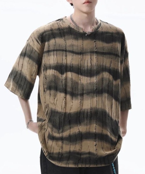 FreeZone tシャツ ストライプ VネックダメージTシャツ メンズ