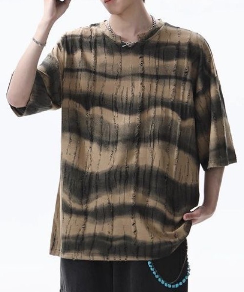 FreeZone tシャツ ストライプ VネックダメージTシャツ メンズ