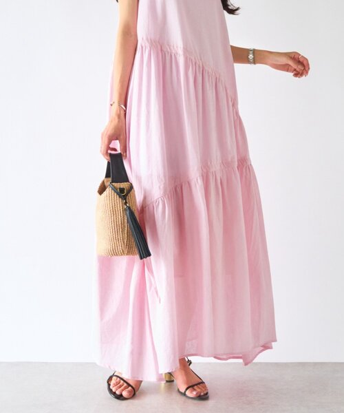 La boutique BonBonアシンメトリーリボンリネンミックスワンピース La boutique BonBonアシンメトリーリボンリネンミックス