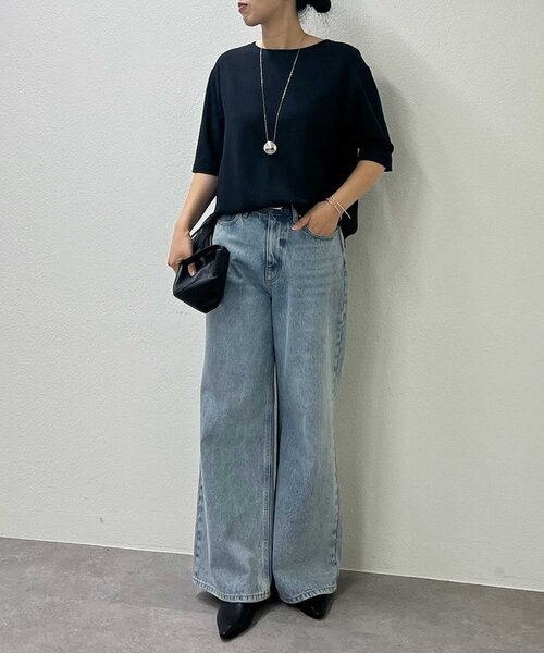 23L【洗える】シャイニーシアーボートネックニット44　新品未使用 洗える】シアーギャザー ハイネック ニット｜ニジュウサンクの