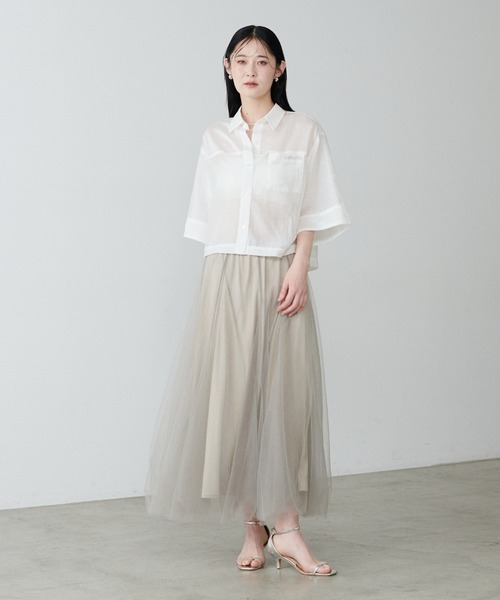 ブラウス シャツ 「LARUTA」シアー半袖刺繍ロゴシャツ レディース LARUTA ブラウス シャツ 「LARUTA」シアー半袖刺繍ロゴシャツ