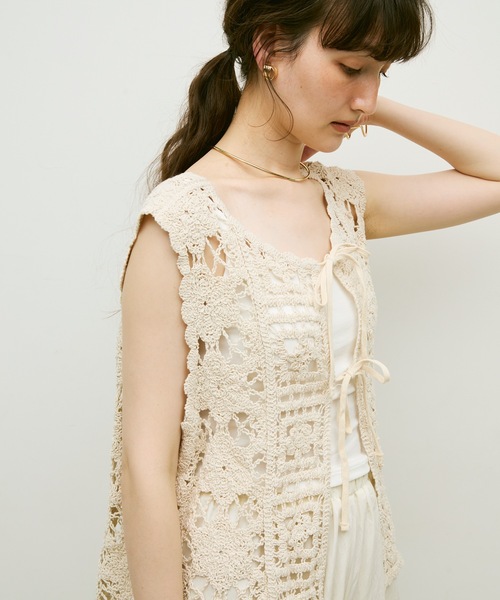 ベスト ジレ Crochet Knit Vest レディース ベスト ジレ Crochet Lace Vest / クロシェレースベスト