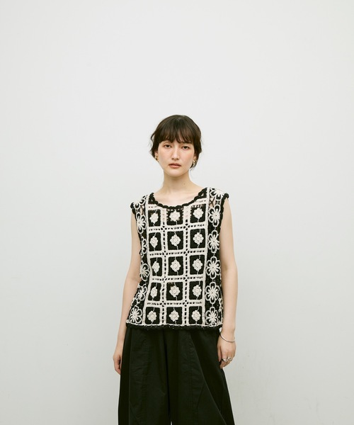 ベスト ジレ Crochet daisy vest / クロシェ編みデイジーベスト