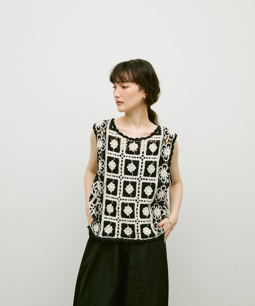 ベスト ジレ Crochet Knit Vest レディース ベスト ジレ Crochet Lace Vest / クロシェレースベスト
