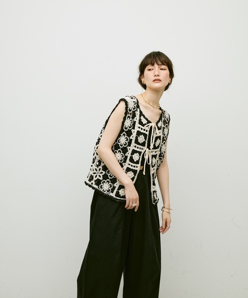 ベスト ジレ Crochet daisy vest / クロシェ編みデイジーベスト