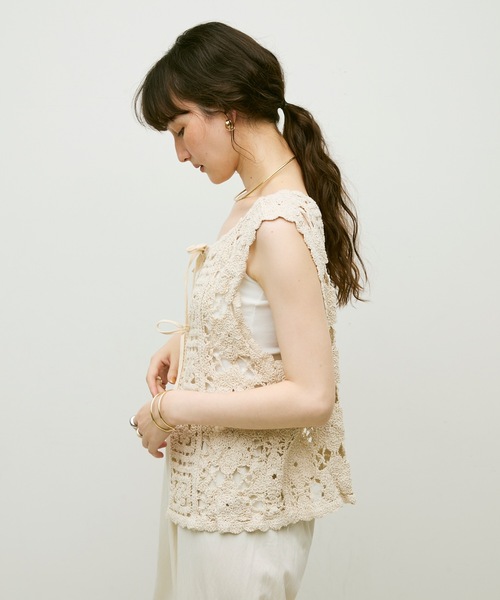 ベスト ジレ Crochet Knit Vest レディース ベスト ジレ Crochet Lace Vest / クロシェレースベスト