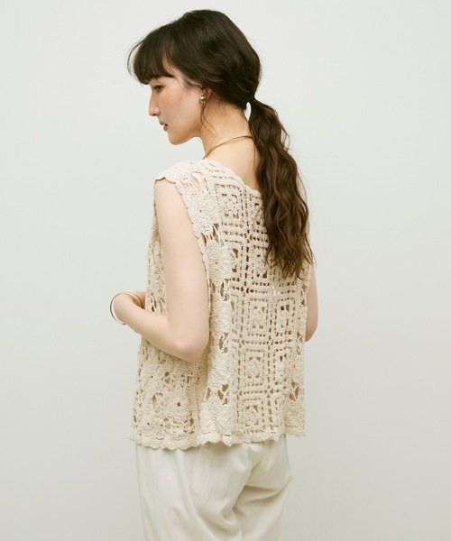 ベスト ジレ Crochet Knit Vest レディース ベスト ジレ Crochet Lace Vest / クロシェレースベスト