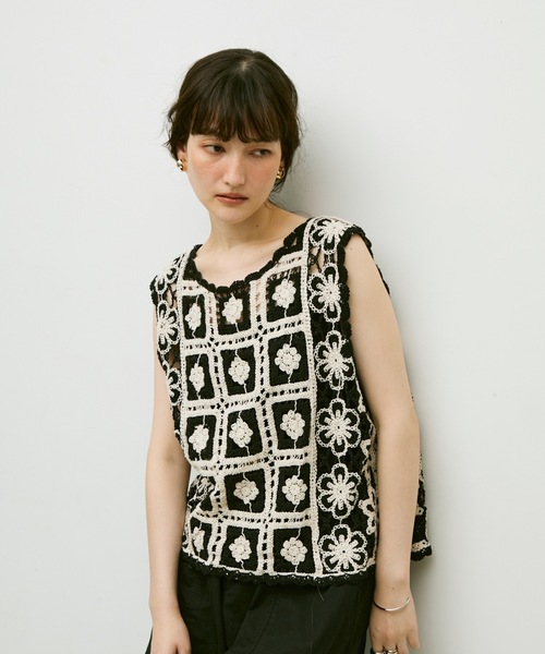 ベスト ジレ Crochet daisy vest / クロシェ編みデイジーベスト