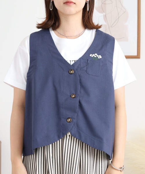 Quelle Chance ベスト ジレ ワンポイント刺繍ベスト レディース
