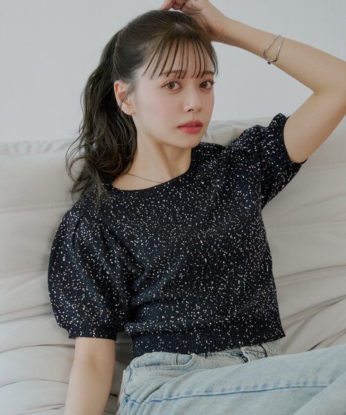 Chico ニット セーター 「新色追加」パフスリーブスパンコール