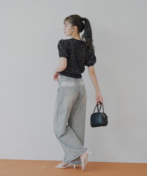 未使用！M'sGRACY 秋色　ニットのウエストフリル、目の整ったスパンコール Chico ニット セーター 「新色追加」パフスリーブスパンコール
