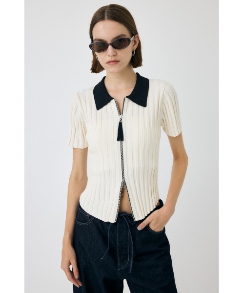 MOUSSY ニット セーター ZIP UP RIB KNIT H/S シャツ レディース