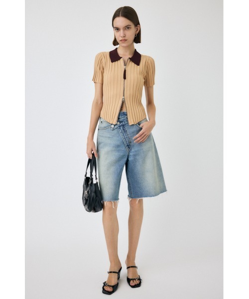 MOUSSY ニット セーター ZIP UP RIB KNIT H/S シャツ レディース
