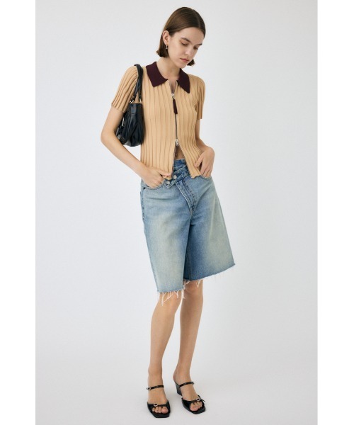 MOUSSY ニット セーター ZIP UP RIB KNIT H/S シャツ レディース