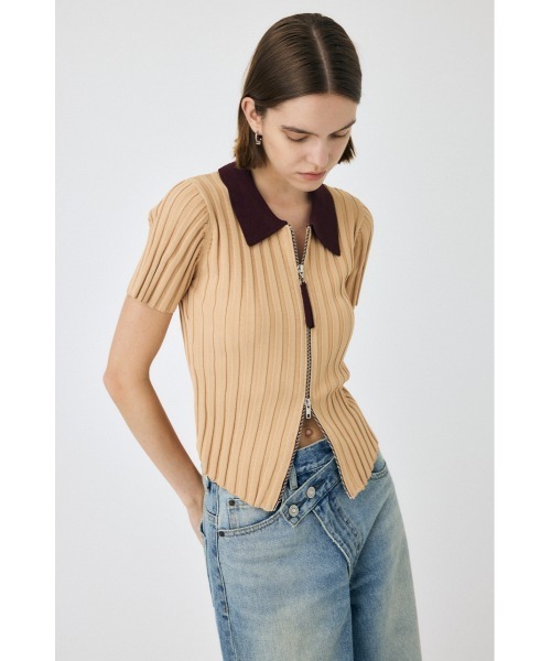 MOUSSY ニット セーター ZIP UP RIB KNIT H/S シャツ レディース
