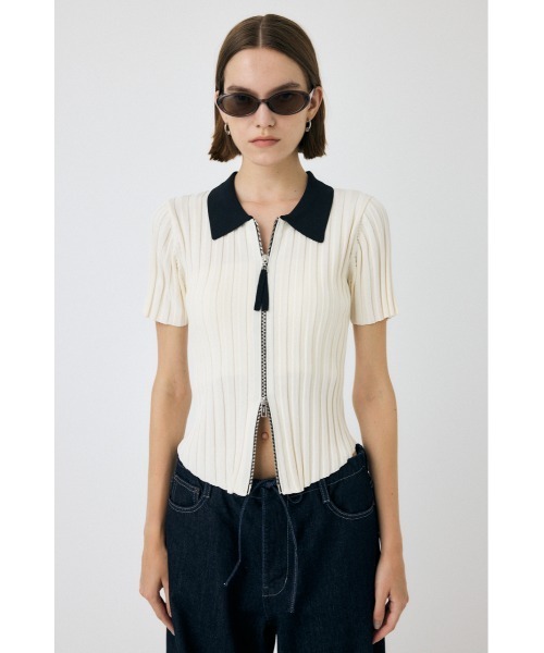 MOUSSY ニット セーター ZIP UP RIB KNIT H/S シャツ レディース