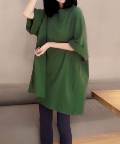 tシャツ 袖折返しビッグシルエットTシャツ レディース