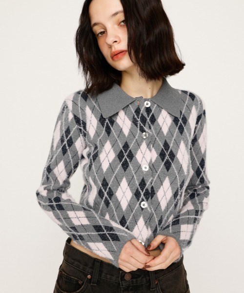 ポロシャツ ポロ 「2025AW」ARGYLE CHECK HG POLO SH アーガイルチェック ハイゲージ ポロシャツ 秋服 レディース SLY ポロシャツ ポロ 「2025AW」ARGYLE CHECK HG POLO SH
