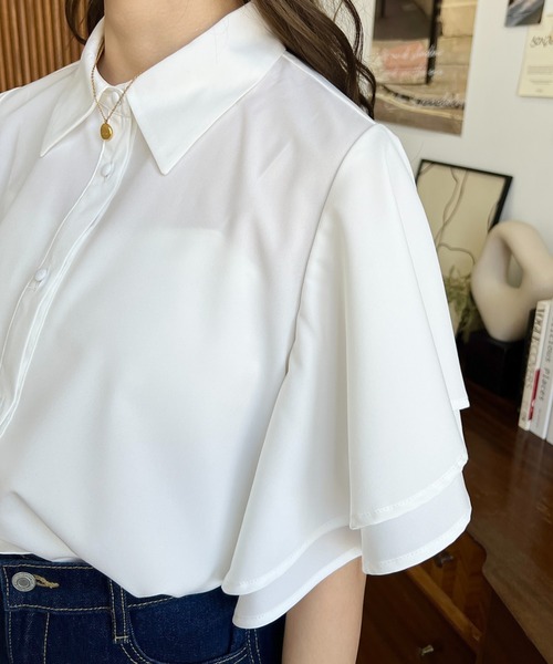 「moment+」 半袖シャツ M サックスブルー レディース_画像2