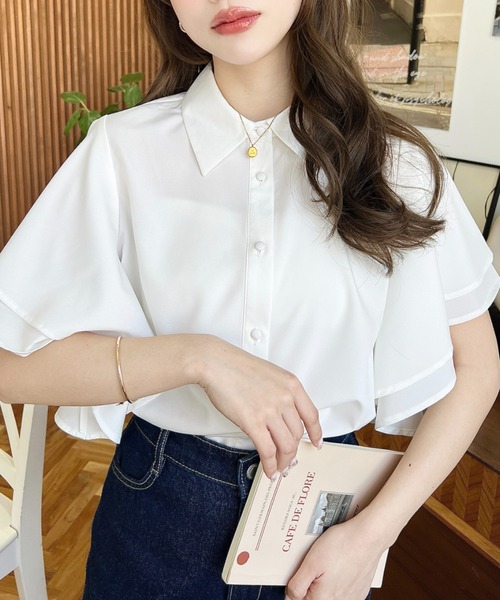 「moment+」 半袖シャツ M サックスブルー レディース_画像5