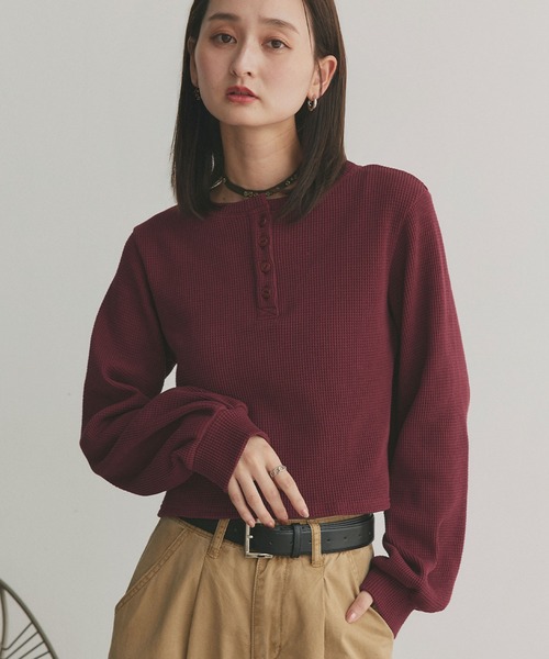 ad thie（アドティエ） tシャツ ヘンリーネック ショート丈 ワッフル