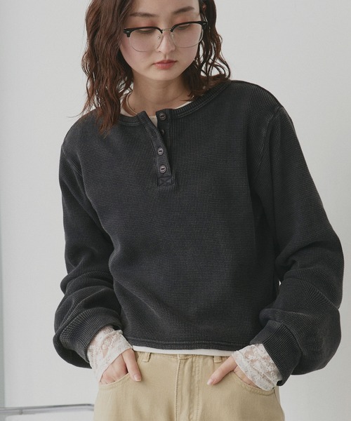 ad thie（アドティエ） tシャツ ヘンリーネック ショート丈 ワッフル
