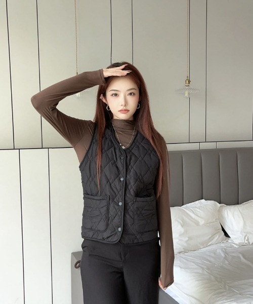 ダウンベスト ベスト ノーカラーキルティング レディース : ZOZOTOWN