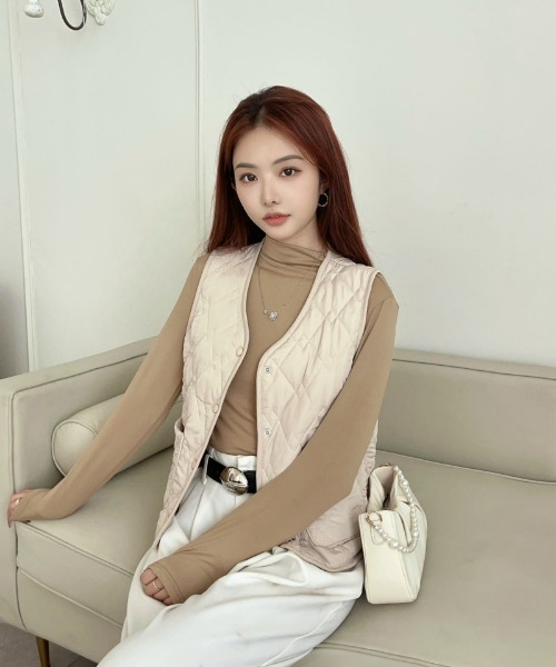 ダウンベスト ベスト ノーカラーキルティング レディース : ZOZOTOWN