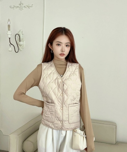 ダウンベスト ベスト ノーカラーキルティング レディース : ZOZOTOWN