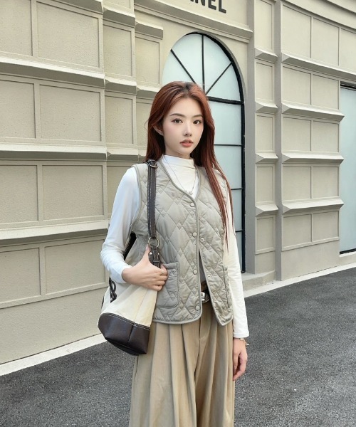 ダウンベスト ベスト ノーカラーキルティング レディース : ZOZOTOWN