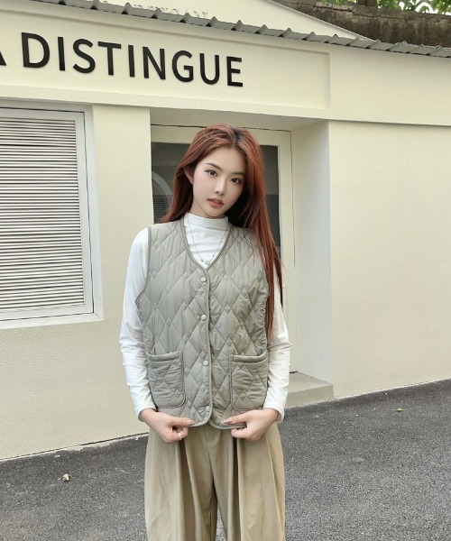 ダウンベスト ベスト ノーカラーキルティング レディース : ZOZOTOWN