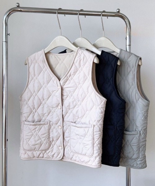 ダウンベスト ベスト ノーカラーキルティング レディース : ZOZOTOWN