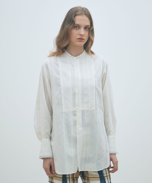 美品♪マカフィー コットンドビーコンビチュニックシャツ ゆったり ロングシャツ MACPHEE（マカフィー） ブラウス シャツ ドビーストライプ チュニック