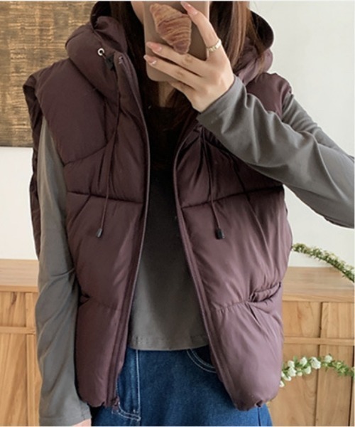 ダウンベスト ベスト フード付き エコダウンベスト レディース